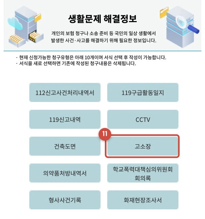 표준서식 팝업 · ⑪ 고소장
